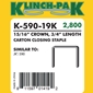 Klinch Pak - K-590-19  3/4 inch Staples - Case