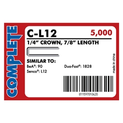 Complete C-L12 18 Gauge, 1/4" Narrow Crown Staples