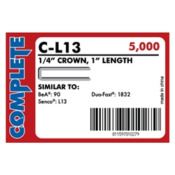 Complete C-L13 18 Gauge, 1/4" Narrow Crown Staples