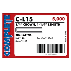 Complete C-L15 18 Gauge, 1/4" Narrow Crown Staples - 1 1/4 inch